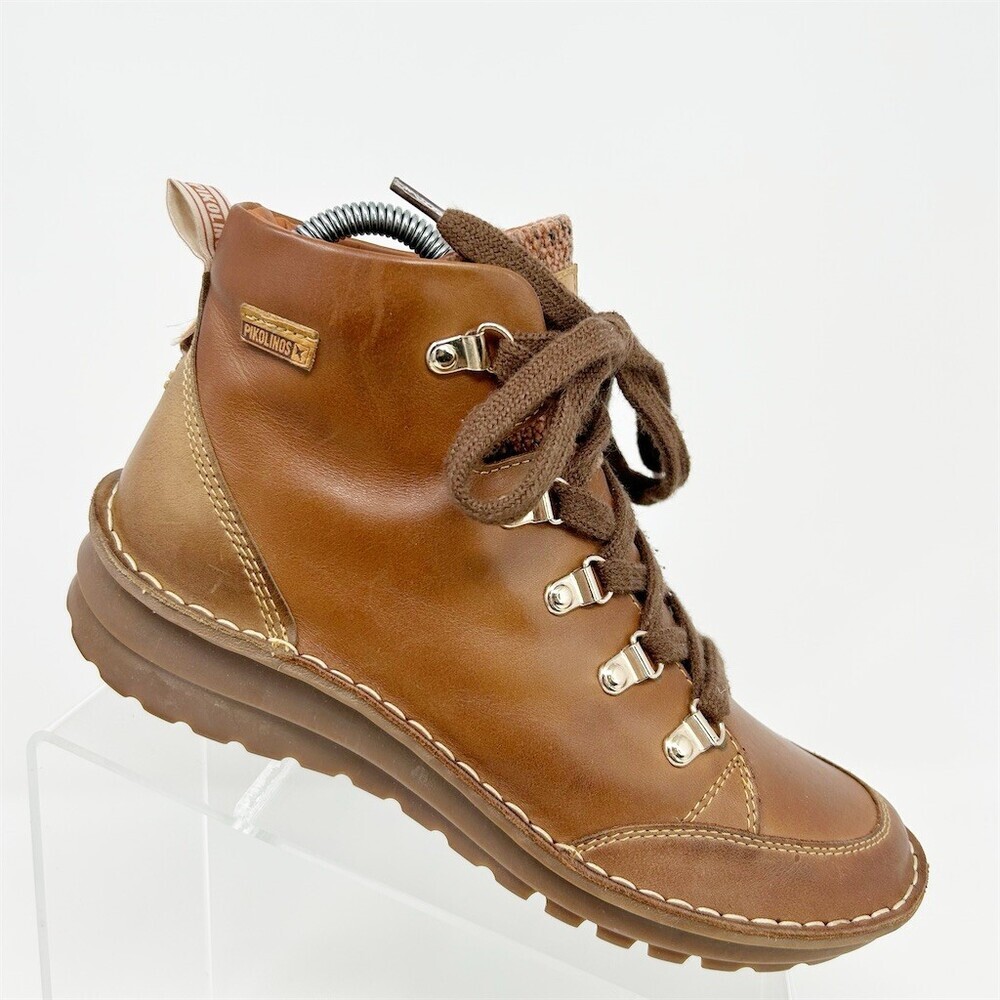 Pikolinos Cazorla Womens Brown Lace Up Ankle Boots Hiker Lug Sole Size 38